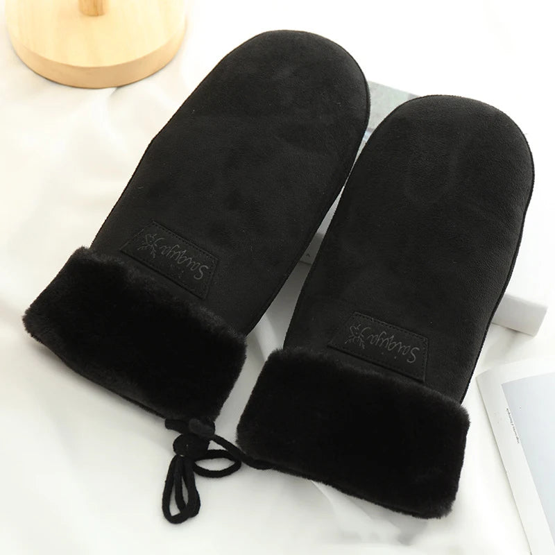 Women's Warm Suede Fleece Mittens – Thick Winter Gloves
