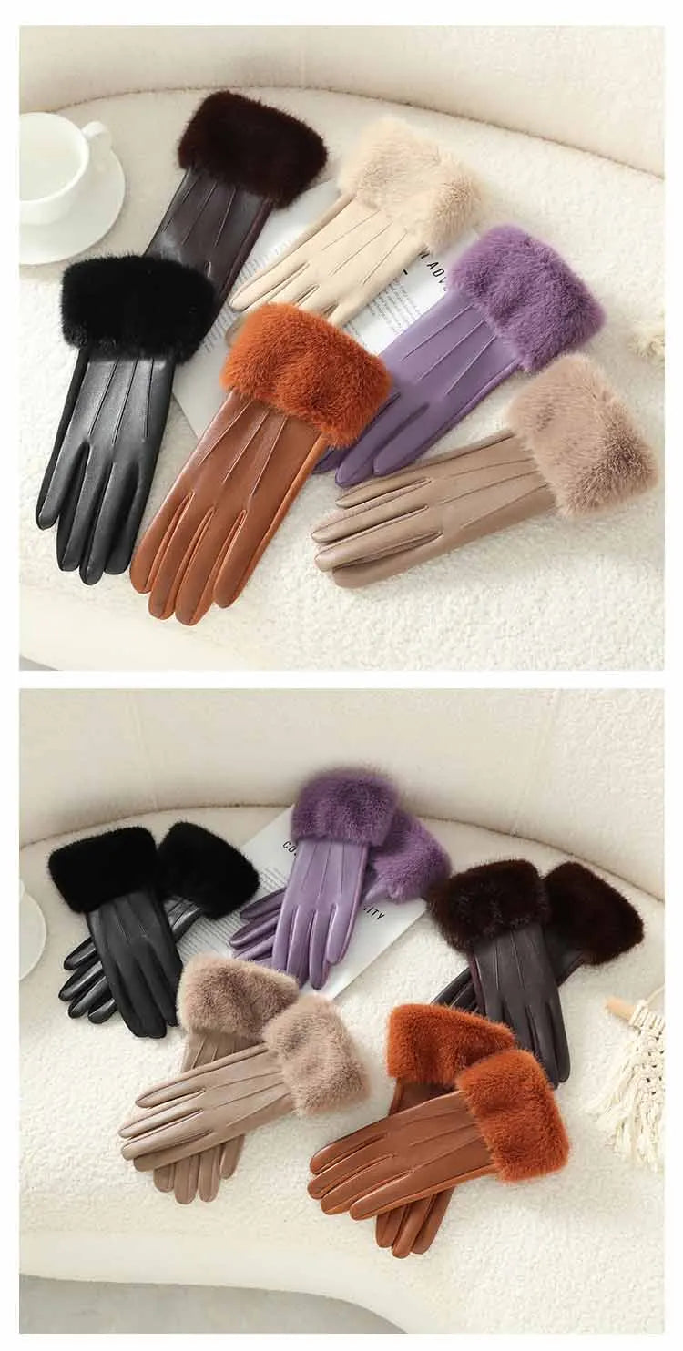 Women's Faux Fur Trim Leather-Look Gloves