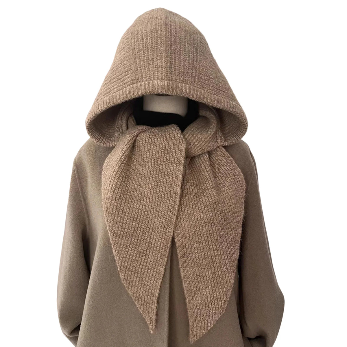 Women’s Knitted Hood Scarf – Warm Ribbed Winter Headwear
