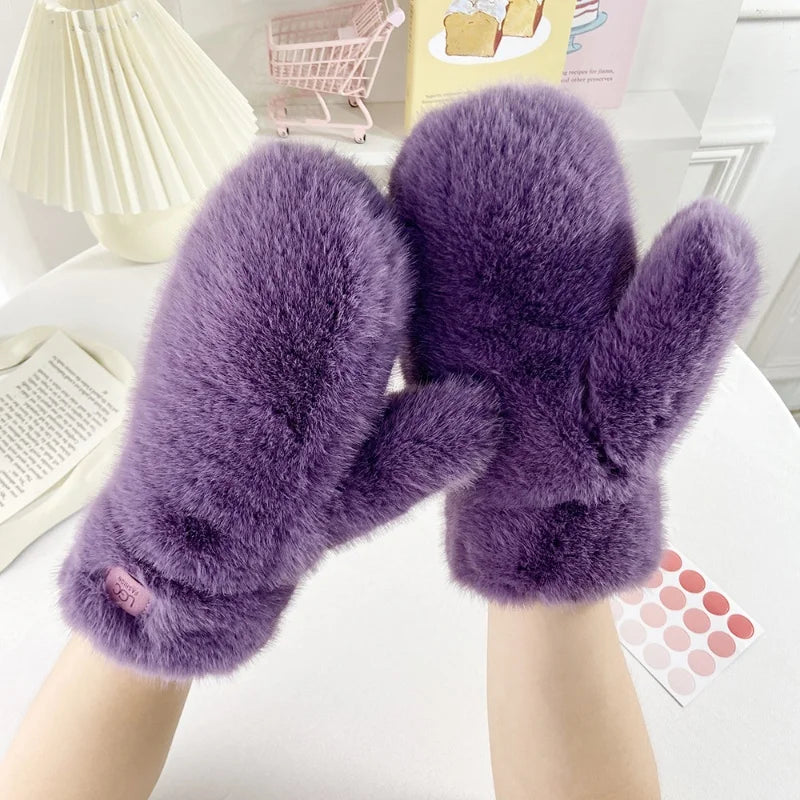 Women’s Plush Winter Gloves – Warm Faux Fur Full Finger Gloves