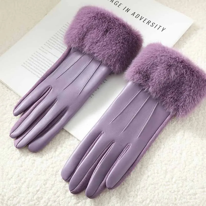 Women's Faux Fur Trim Leather-Look Gloves