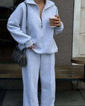 Women's Brown Fleece Tracksuit Set – Cropped Zip-Up Hoodie & Joggers