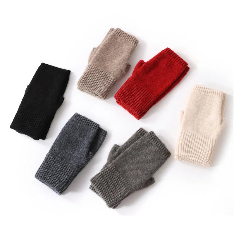 Cashmere Fingerless Gloves – Warm Knitted Winter Arm Warmers