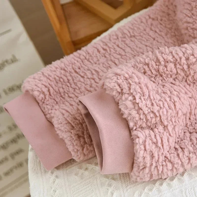 Women’s Fluffy Hooded Pyjama Set – Warm Zip-Up Winter Loungewear