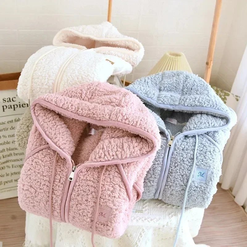 Women’s Fluffy Hooded Pyjama Set – Warm Zip-Up Winter Loungewear