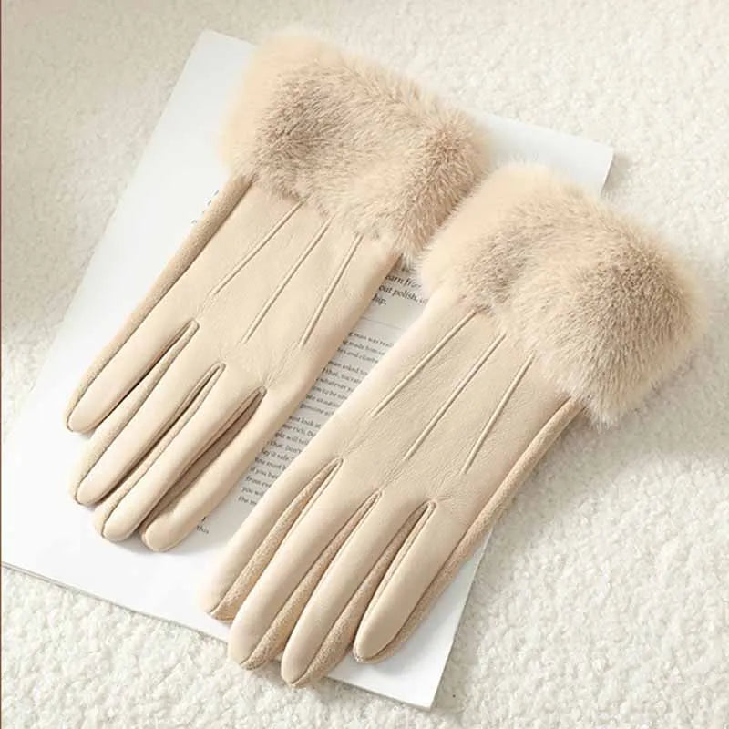 Women's Faux Fur Trim Leather-Look Gloves