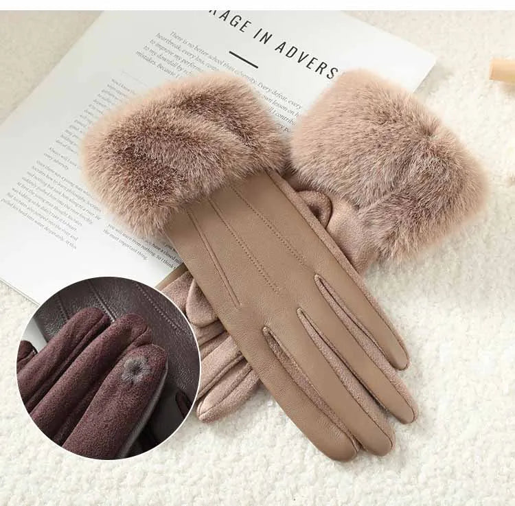 Women's Faux Fur Trim Leather-Look Gloves