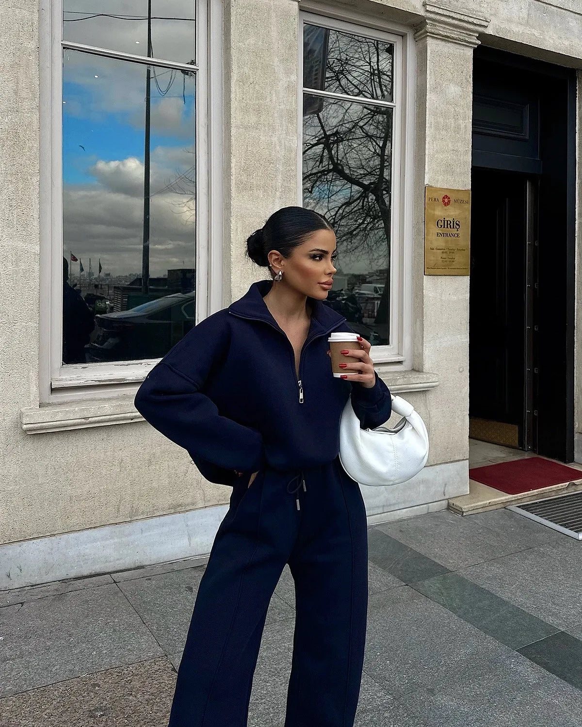 Women's Brown Fleece Tracksuit Set – Cropped Zip-Up Hoodie & Joggers