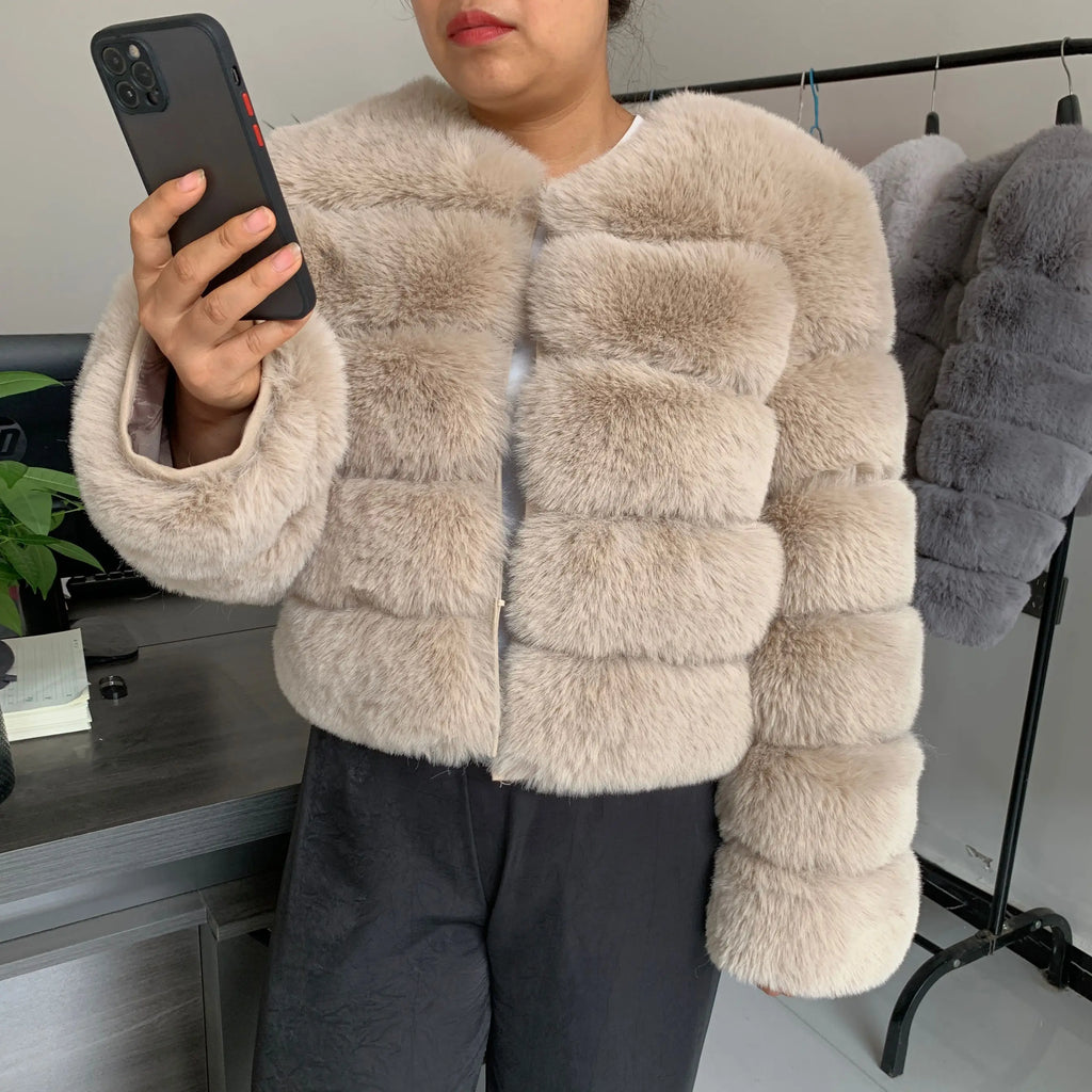 Women's Faux Fur Fluffy Jacket – Short Faux Fox Fur Coat | Sizes S–5XL