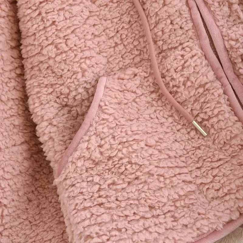 Women’s Fluffy Hooded Pyjama Set – Warm Zip-Up Winter Loungewear