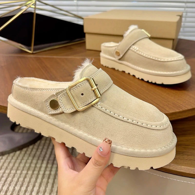 Tasman Winter Warm Wool Women's Boots Tazz Classic Ultra Mini Platform Slippers Two-way Wear Genuine Leather and Fur Snow Boots
