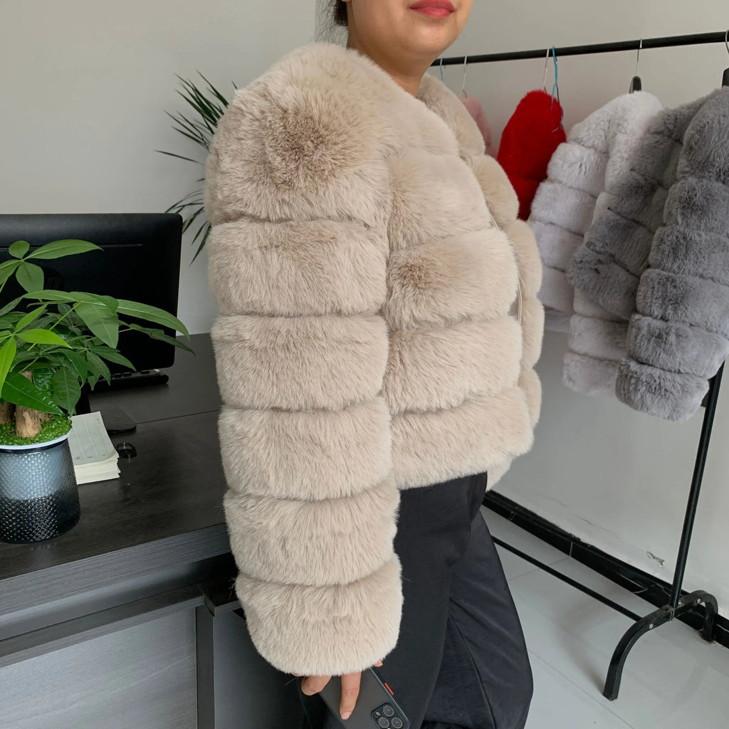 Women's Faux Fur Fluffy Jacket – Short Faux Fox Fur Coat | Sizes S–5XL