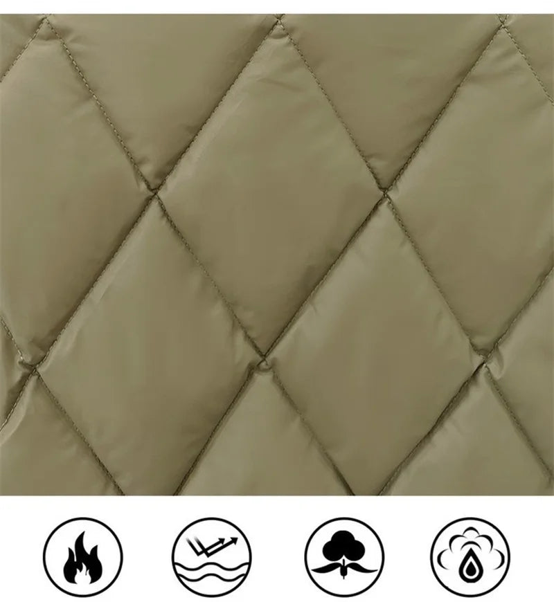 Women's PU Leather Quilted Jacket – Short Cotton-Padded Coat with Button Closure