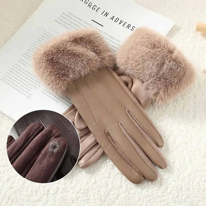Women's Faux Fur Trim Leather-Look Gloves
