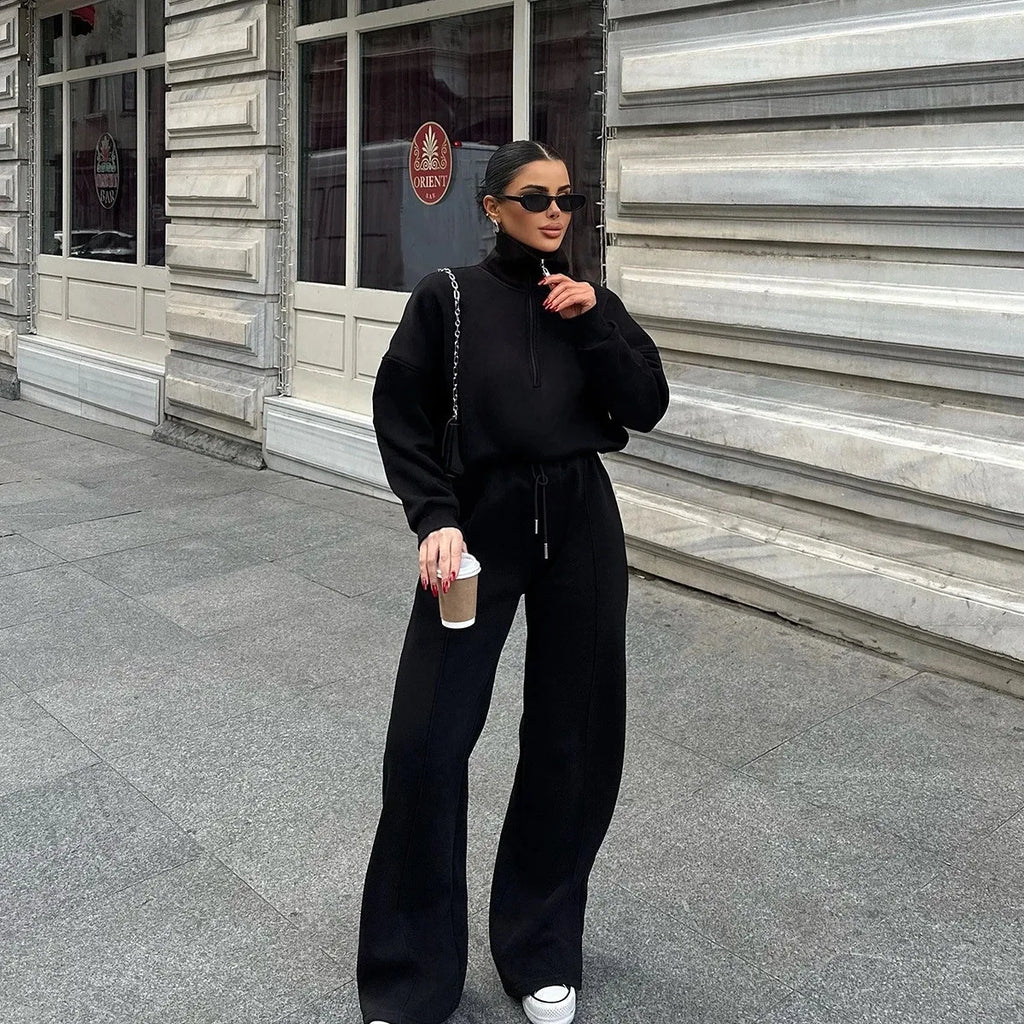 Women's Brown Fleece Tracksuit Set – Cropped Zip-Up Hoodie & Joggers