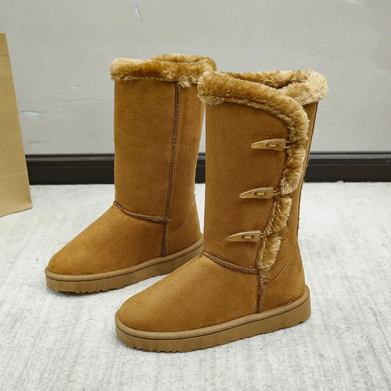 Women's Winter Fleece Lined Snow Boots Anti-slip Warmth Cotton Shoes with Horn Buckle Uoguog Cross-Border Shoe Style