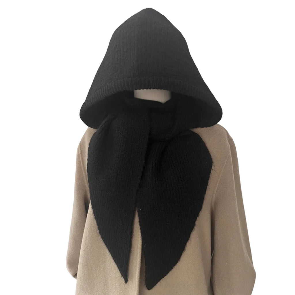 Women’s Knitted Hood Scarf – Warm Ribbed Winter Headwear