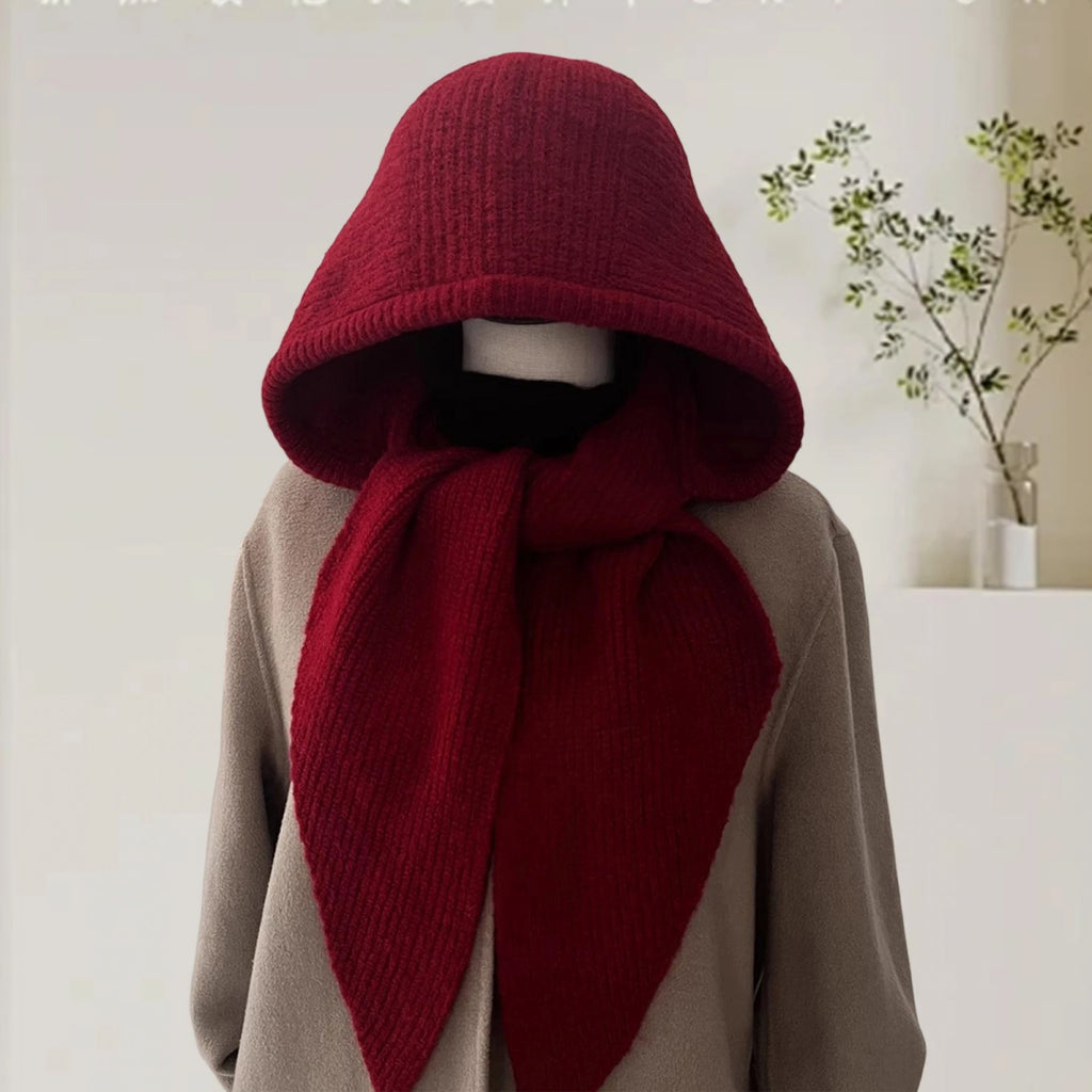 Women’s Knitted Hood Scarf – Warm Ribbed Winter Headwear