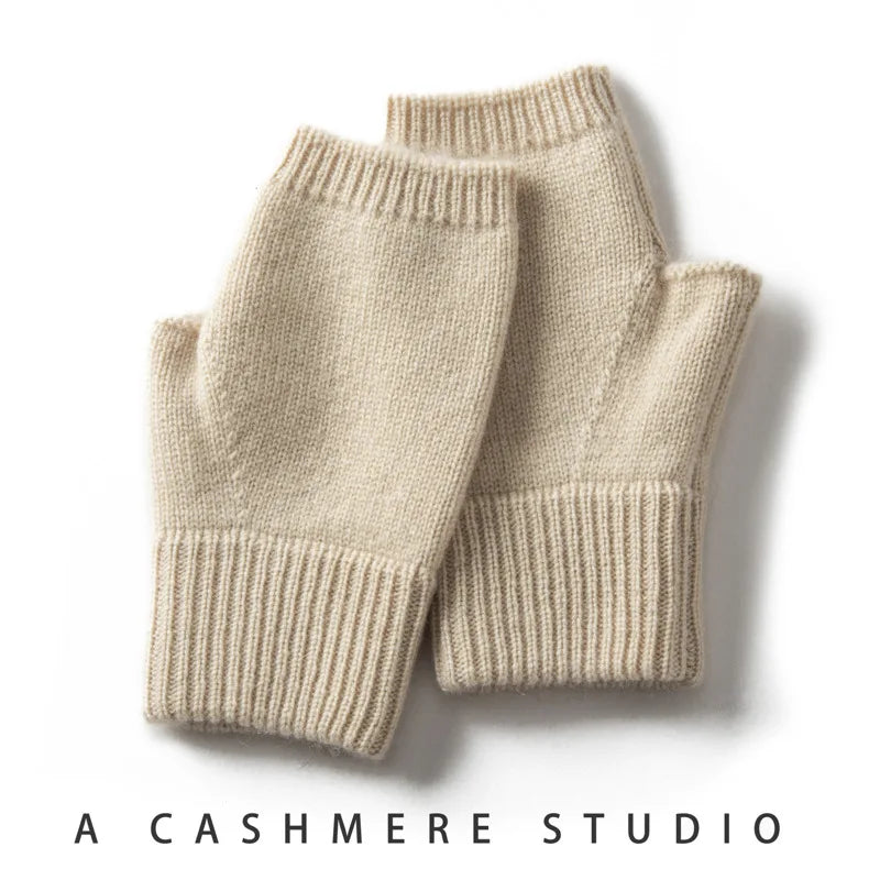 Cashmere Fingerless Gloves – Warm Knitted Winter Arm Warmers
