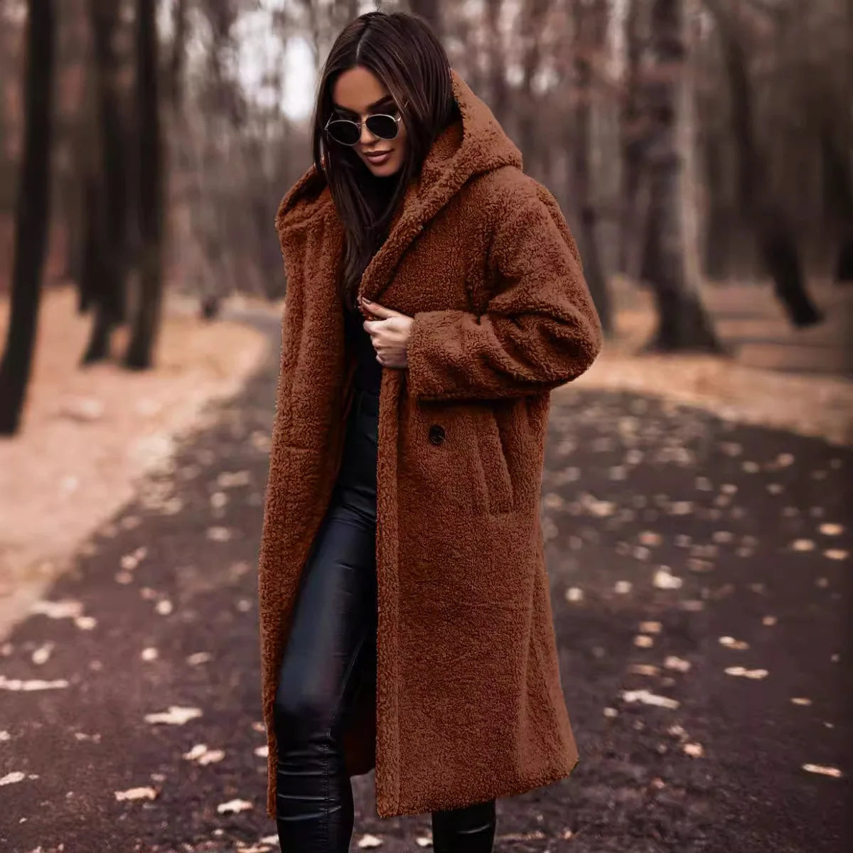 Women’s Warm Wool Coat – Long Hooded Thick Winter Jacket