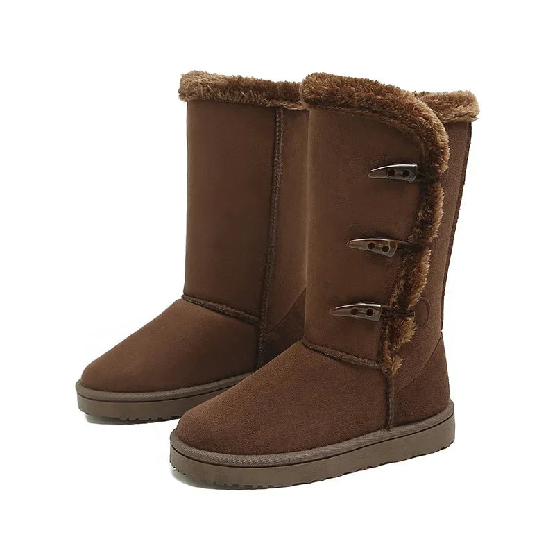 Women's Winter Fleece Lined Snow Boots Anti-slip Warmth Cotton Shoes with Horn Buckle Uoguog Cross-Border Shoe Style
