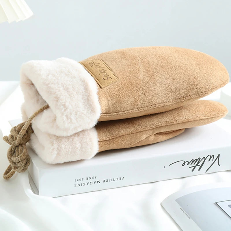 Women's Warm Suede Fleece Mittens – Thick Winter Gloves