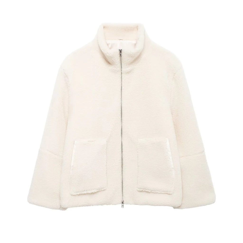 Women’s Wool Blend Jacket – Warm High Neck Zip-Up Winter Coat