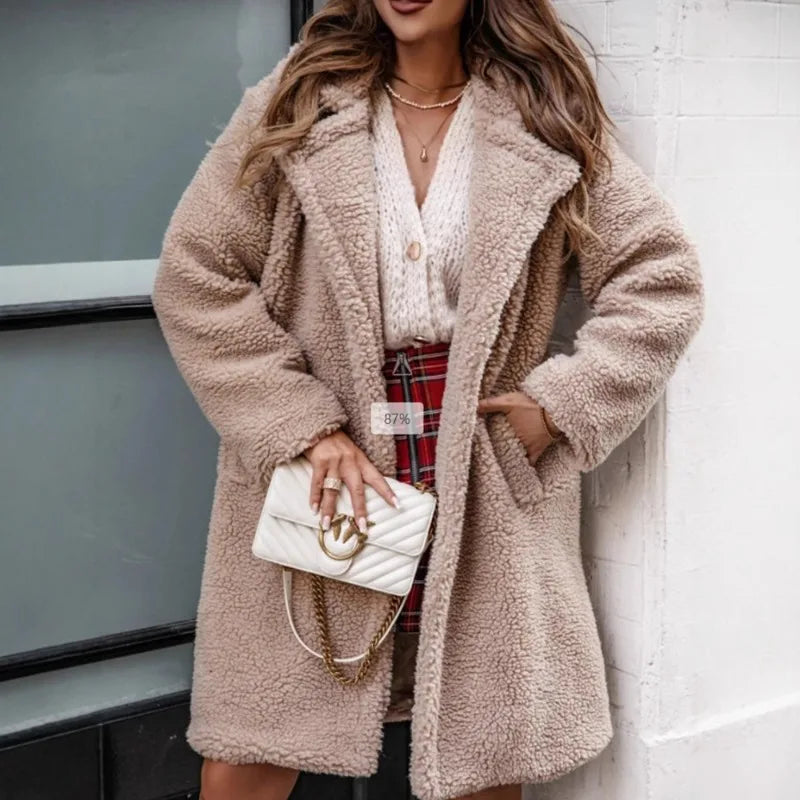 Women’s Warm Fleece Jacket – Collared Winter Coat
