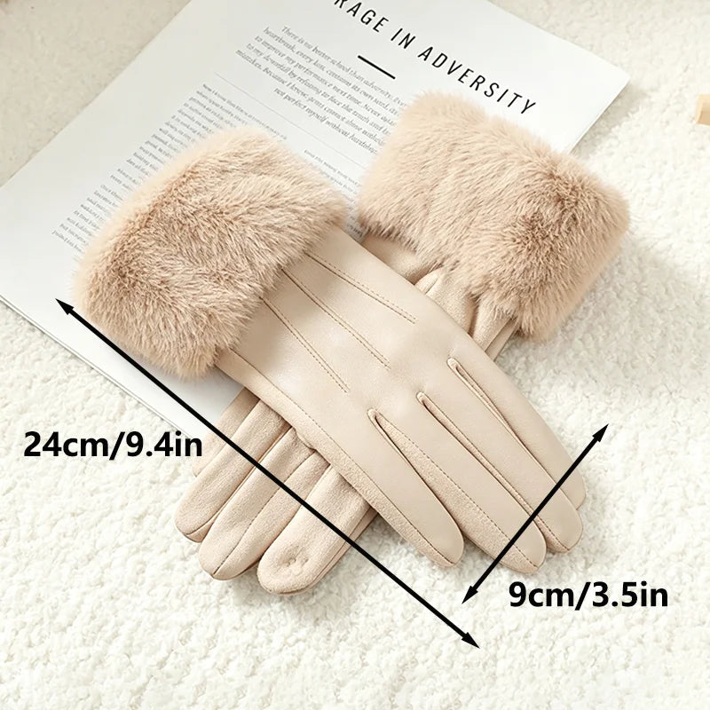 Women's Faux Fur Trim Leather-Look Gloves