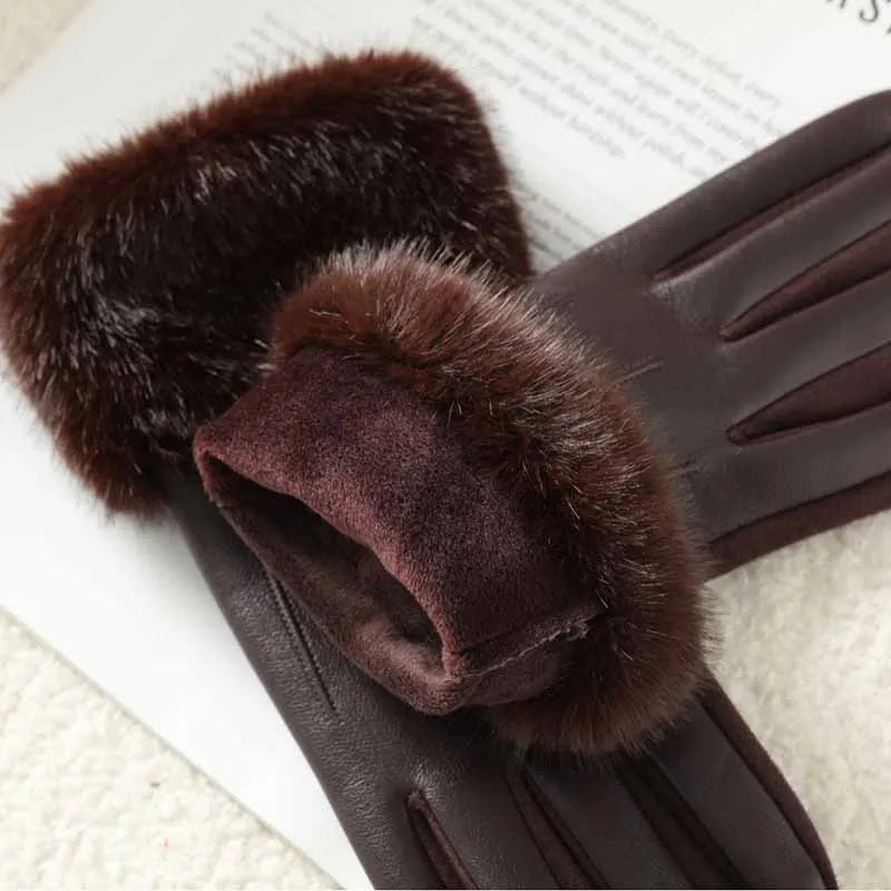 Women's Faux Fur Trim Leather-Look Gloves