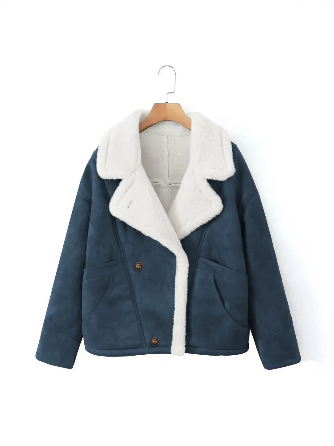 Retro Faux Lambswool Patchwork Warm Jacket Women Winter Loose Fleece Lined Thick Outerwear Woman Fashion Turn Label Cotton Coats