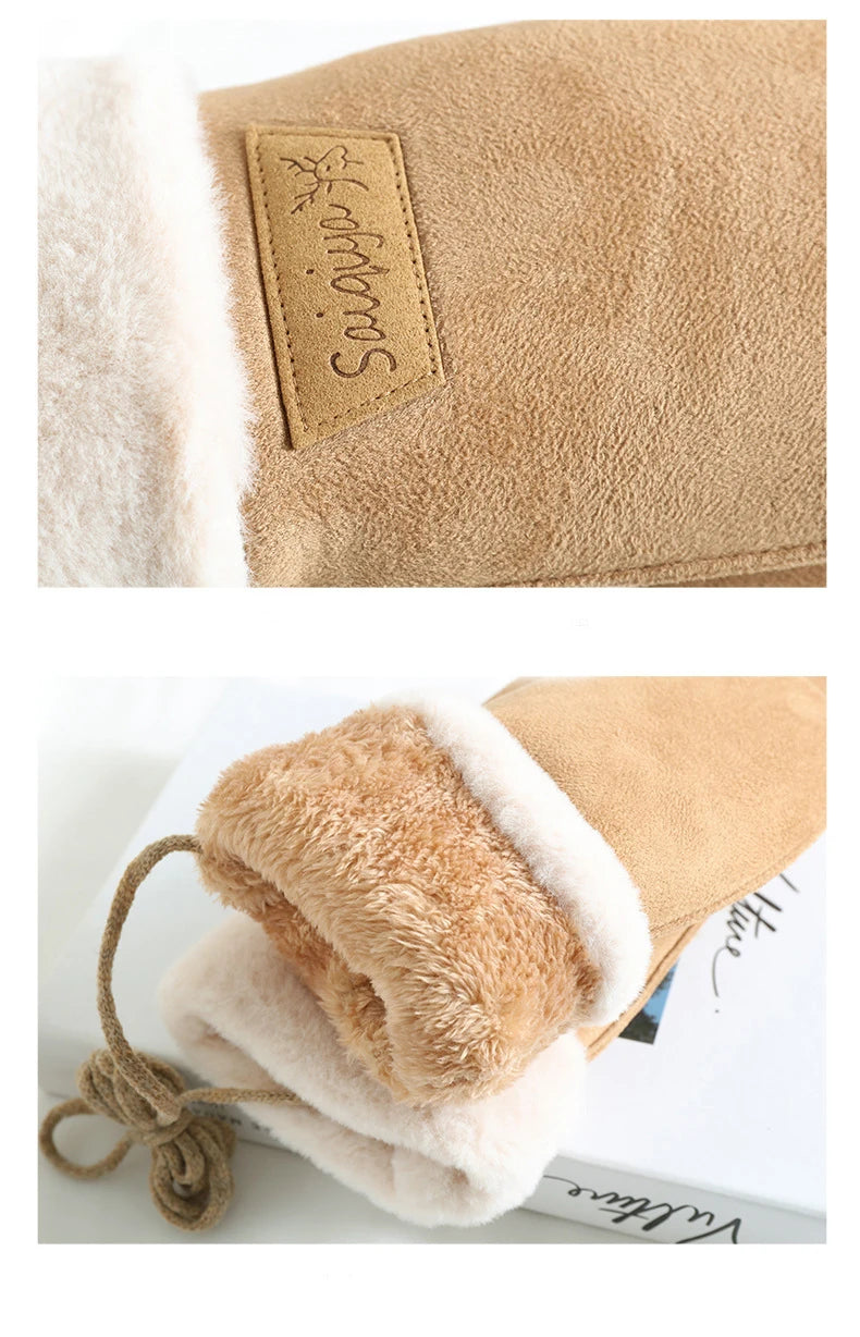 Women's Warm Suede Fleece Mittens – Thick Winter Gloves