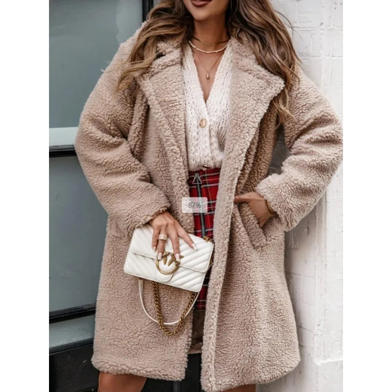 Women’s Warm Fleece Jacket – Collared Winter Coat