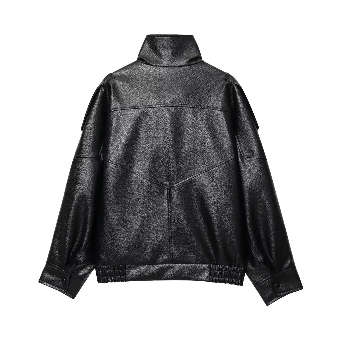 Women's Faux Leather Oversized Jacket – Long Sleeve Streetwear Coat with Button Detail