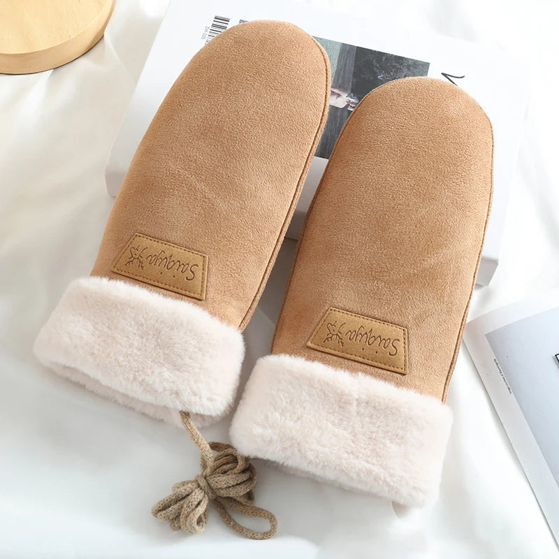 Women's Warm Suede Fleece Mittens – Thick Winter Gloves