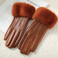 Women's Faux Fur Trim Leather-Look Gloves