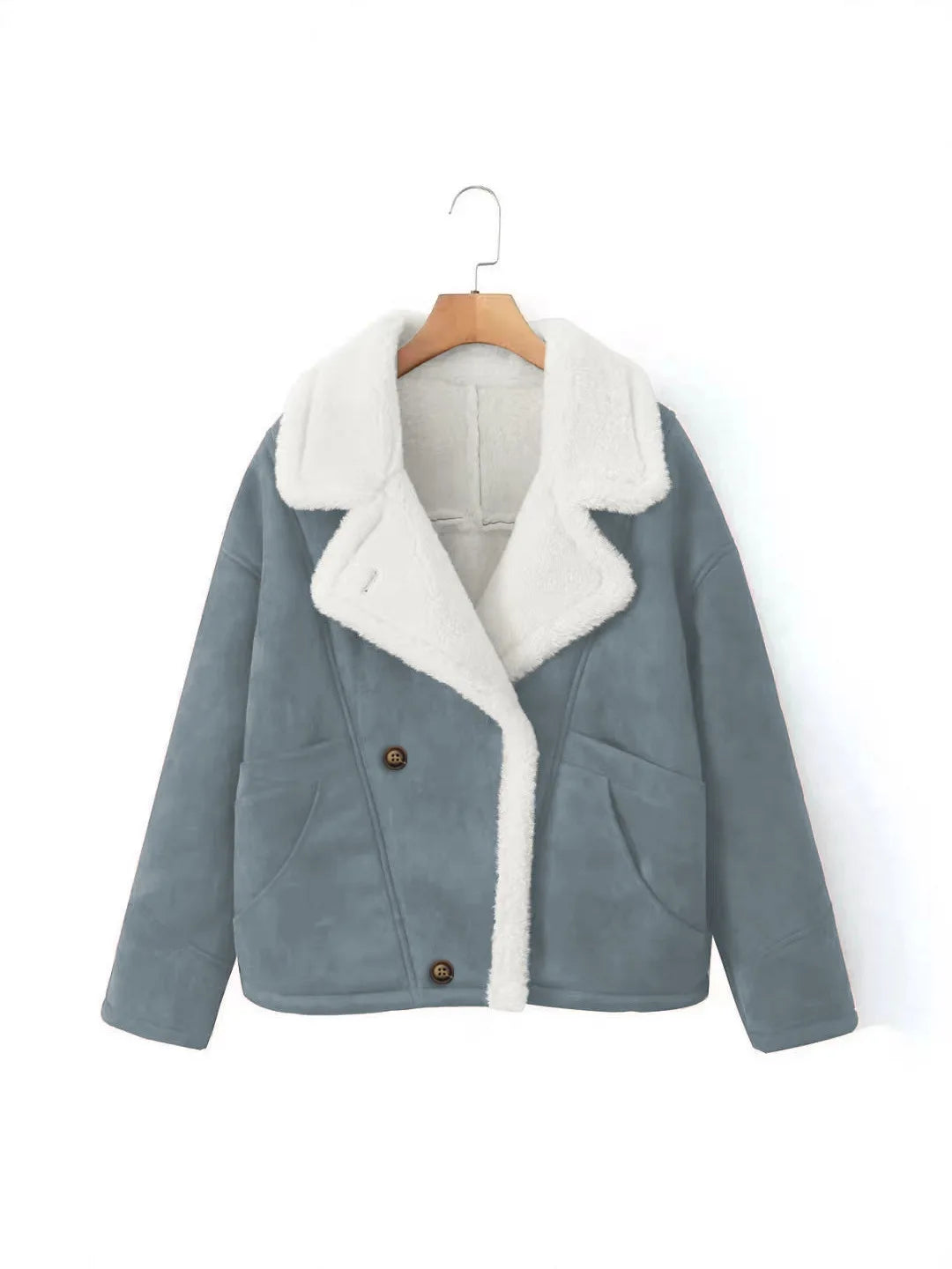 Retro Faux Lambswool Patchwork Warm Jacket Women Winter Loose Fleece Lined Thick Outerwear Woman Fashion Turn Label Cotton Coats
