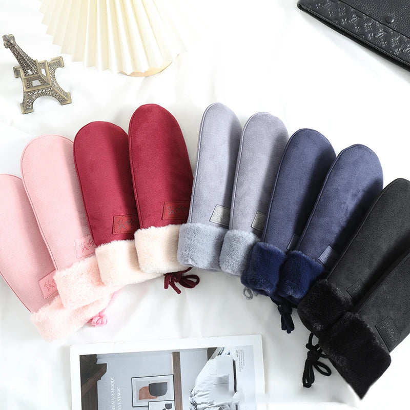 Women's Warm Suede Fleece Mittens – Thick Winter Gloves