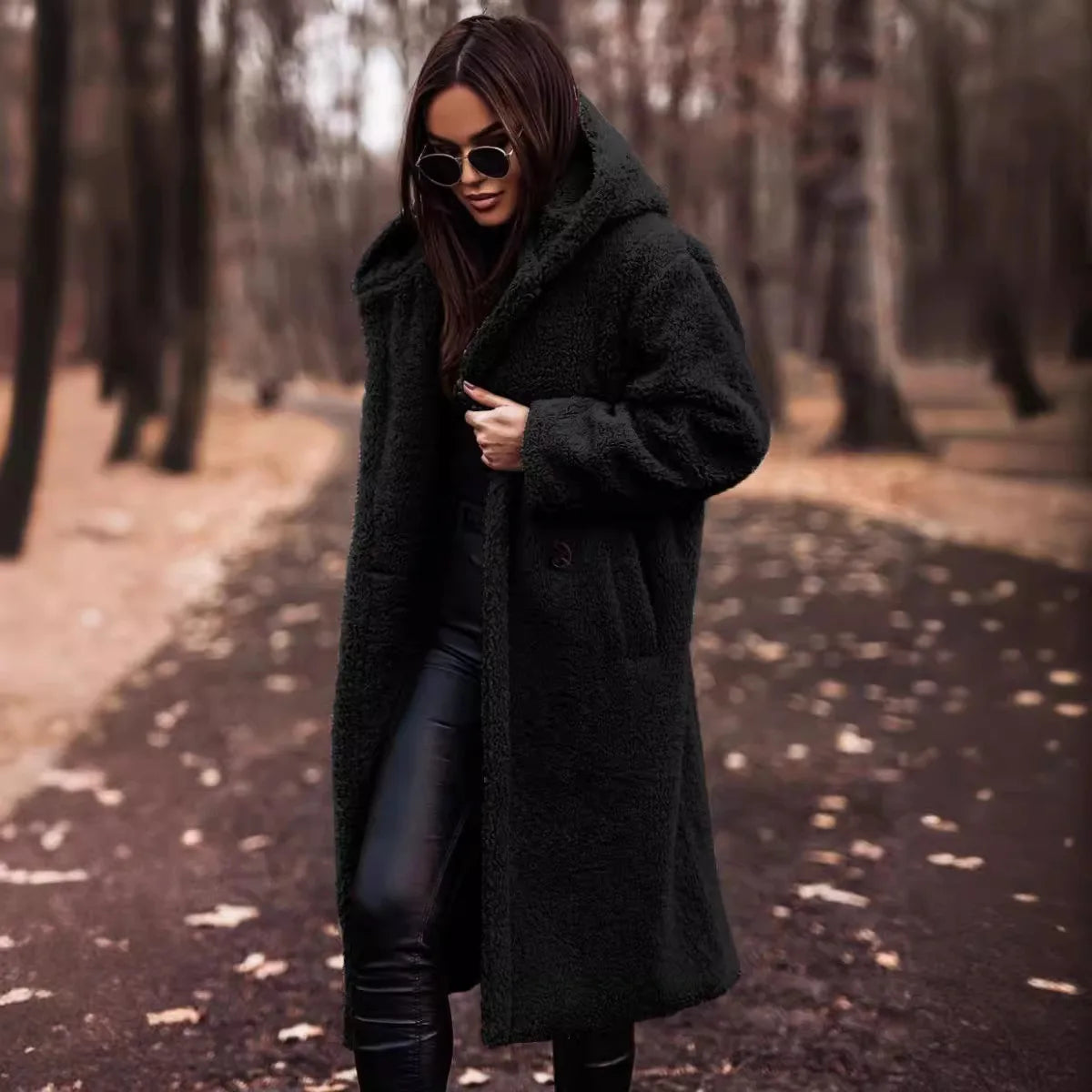 Women’s Warm Wool Coat – Long Hooded Thick Winter Jacket