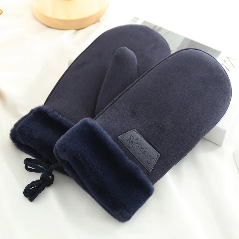 Women's Warm Suede Fleece Mittens – Thick Winter Gloves