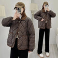 Women's PU Leather Quilted Jacket – Short Cotton-Padded Coat with Button Closure