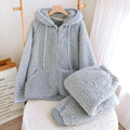Women’s Fluffy Hooded Pyjama Set – Warm Zip-Up Winter Loungewear
