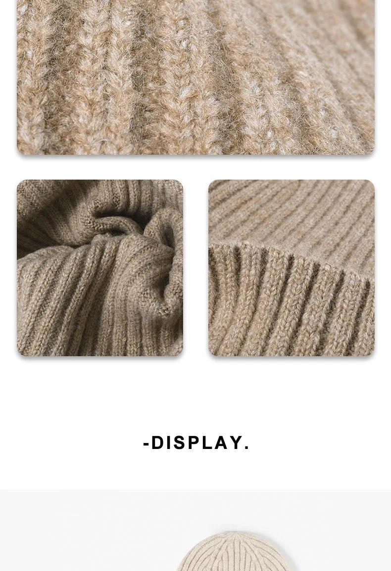 Unisex Thick Wool Knit Beanie Hat – Warm Winter Cap with Earflaps
