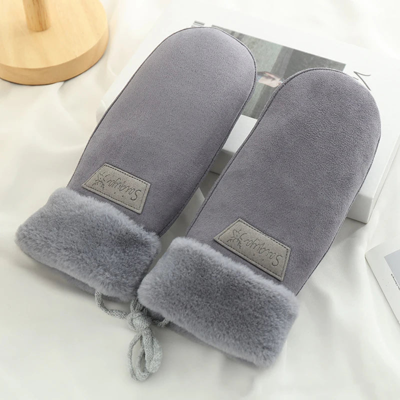 Women's Warm Suede Fleece Mittens – Thick Winter Gloves