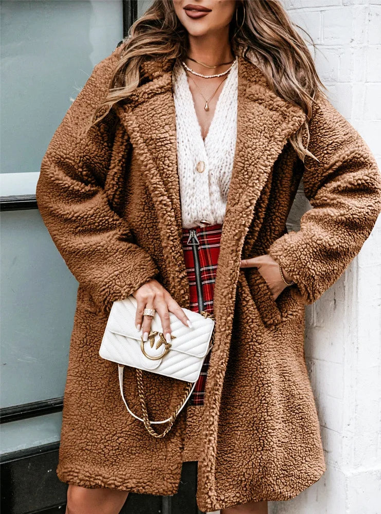 Women’s Warm Fleece Jacket – Collared Winter Coat