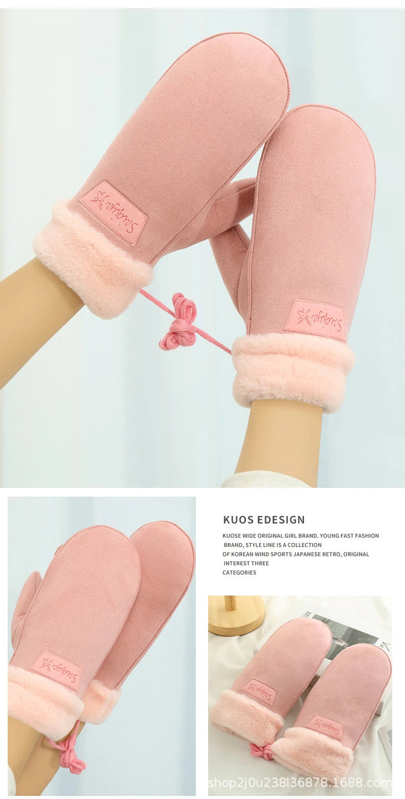 Women's Warm Suede Fleece Mittens – Thick Winter Gloves