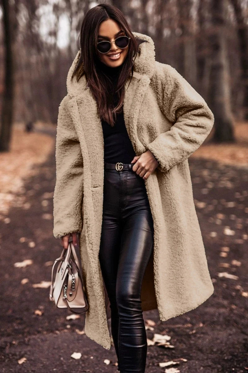 Women’s Warm Wool Coat – Long Hooded Thick Winter Jacket