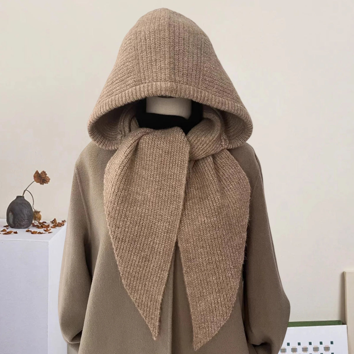 Women’s Knitted Hood Scarf – Warm Ribbed Winter Headwear