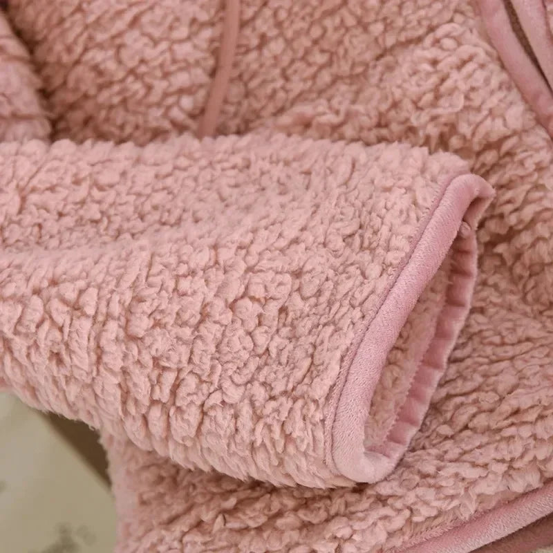 Women’s Fluffy Hooded Pyjama Set – Warm Zip-Up Winter Loungewear