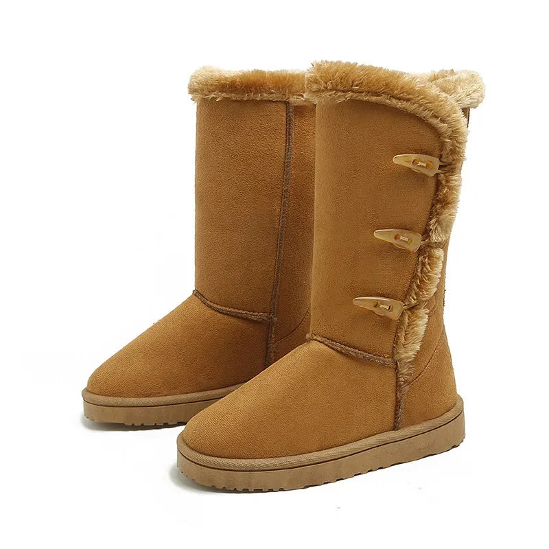 Women's Winter Fleece Lined Snow Boots Anti-slip Warmth Cotton Shoes with Horn Buckle Uoguog Cross-Border Shoe Style